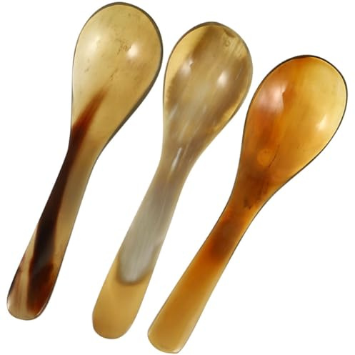 MOBUTOFU Vintage Kaffeelöffel aus Yak Horn 3 Stück 14cm kompakt für Desserts und Kuchen in Cafés und Hotels