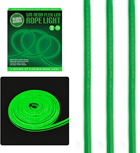 Global Gizmos 47520 5 Metre LED Strip Lights/Flexible Rope Lights/Neon Style Glow/Great for Bedrooms & TV Backlight/Indoors or Outdoors/Green Colour
