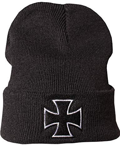 Baddery: Motorrad Mütze Herren - Iron Cross - Geschenk für Motorradfahrer - Biker Strickmütze (One Size - Schwarz)