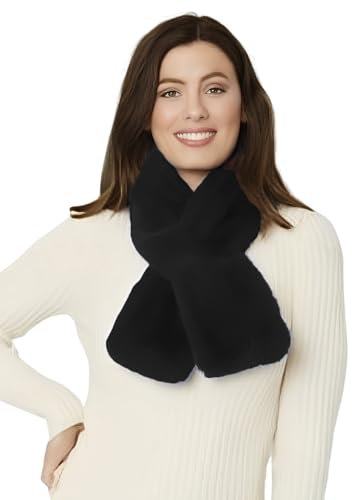 Lina & Lily Damen Winter Schal Halswärmer Kunstfell Kunstpelz Pull-Through (Schwarz)
