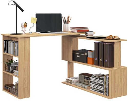 HOMCOM Scrivania Computer PC Angolare con Design a L Girevole a 5 Ripiani per Casa e Ufficio, Tavolo da Pranzo in Legno, 120x110x74.5 cm