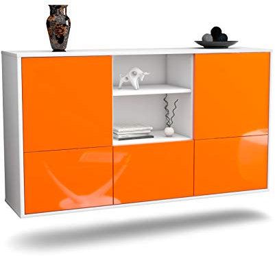 Dekati Sideboard Grand Prairie hängend (136x77x35cm) Korpus Weiss matt - Front Hochglanz Orange - Push to Open
