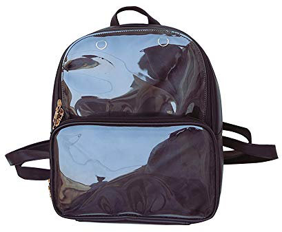Ita Bag Rucksack mit Stecknadeln, Sichtfenster, Bonbonfarben, Tagesrucksack, Schwarz, Schwarz