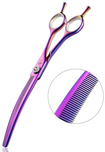PURPLEBIRD Fellschere 7 Inch Gebogene Hundeschere Effilierschere Professionelle Haustierpflege Stumpfe Spitze Katzenschneidewerkzeuge Japanische Edelstahlklingen Lila