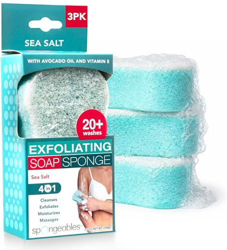 Spongeables Body Wash in a 20+ Wash Sponge, Sea Salt, 3 Count