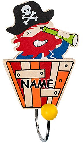 alles-meine.de GmbH Garderobenhaken - lustiger Pirat/Seefahrer auf dem Ausguck - inkl. Name - aus Holz & Metall - Wandhaken/Kindergarderobe - einzeln mit 1 Kleiderhaken - Kin..