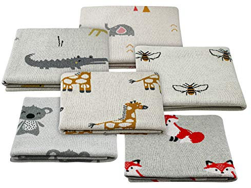 Kuschelige Baumwolldecke aus 100% Bio Baumwolle Strickdecke Erstlingsdecke Kuscheldecke Puckdecke (Elefant)