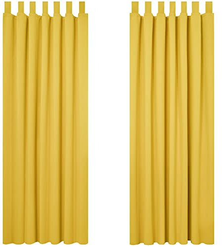 Deconovo Blickdichte Gardinen Lärmschutzvorhang Schlaufen Thermo Vorhang Winter, 220x140 cm(HöhexBreite), Senfgelb, 2er Set