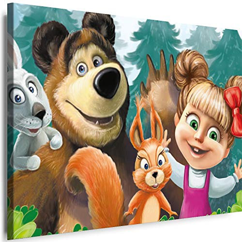 Myartstyle - Bilder Film Cartoons Tiere Mascha und der Bär 80 x 60 cm LeinWandBilder Xxl - 1 Teilige WandBilder Art 3D Modern Kunstdrucke w-a-2042-153