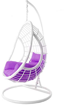 Swing Chair Hängesessel Hängestuhl Loungesessel Loungemöbel *Eyecatcher* (Gestell- und Korbfarbe: weiß, Kissen: Nest lila (4050 Violet))