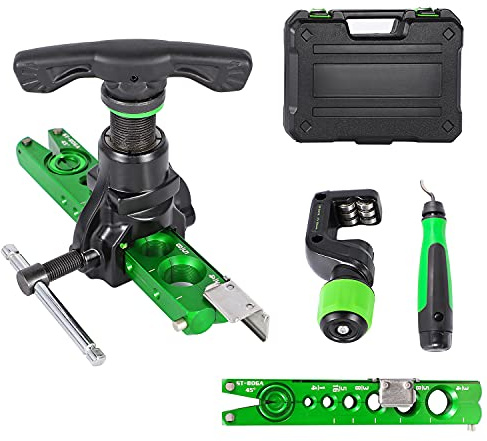 Bonvoisin Flaring Tool Kit 1/4”-3/4” HVAC Single Flare Tool 45° 45° Eccentric Tube Flaring Tool with Pipe Cutter for Copper Aluminum Tubing (5 in 1 Kit)