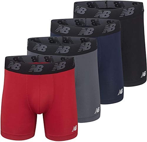 New Balance Men's Big & Tall Performance 5 No Fly Boxer Brief (4-Pack), Pigment/Team Red/Lead/Black, 5XL (56-58)