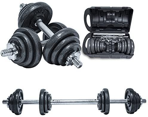 CANMALCHI Verstellbar Gewichte Hanteln Set 20kg Indoor Workout Schwarze Hantelset Langhantel Perfekt für Bodybuilding Fitness Gewichtheben Training Heimfitnessgeräte mit Kofferpaket