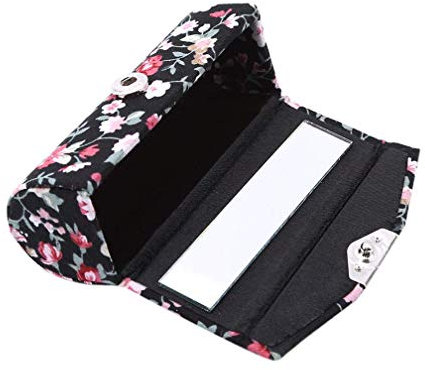 Lippenstift-Etui Retro Gesticktes Blumenmuster mit Spiegel Lipgloss Box Schmuck Aufbewahrungsbox, schwarz Neu Erschienen