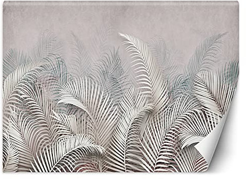 Feeby Fotomurales Trópicos Botánica Abstracto 400x280 cm Gris Tejido No Tejido Papel Tapiz Fotográfico Decorativos Murales Dormitorio Oficina Hotel Spa Planta Naturaleza Hojas De Palmera