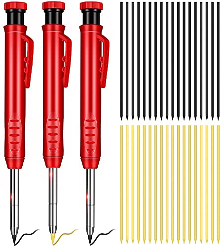 Lápiz de carpintero sólido con sacapuntas y plomos Lápices mecánicos para suelos de madera, carpinteros, dibujos, arquitecto de carpintería (39 piezas)