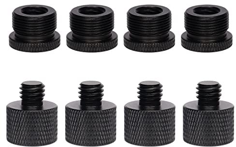 AIEX 8Pcs Mic Stand Adapter, Load-bearing Microphone Thread Adapter Set 5/8 Female to 3/8 Male and Screw for Camera Mount, Black