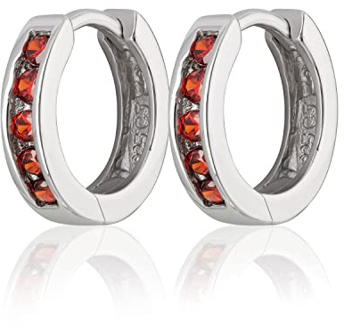 NKlaus Klappcreolen 925 Sterling Silber, Zirkonia Granat, 12mm, 2 Stück | anlaufgeschützt; 925 Sterlingsilber; rhodiniert