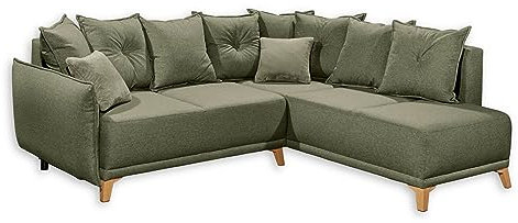Stella Trading Pamplona Ecksofa mit Schlaffunktion, Grün - Moderne Eckcouch in L-Form mit Bettkasten - 244 x 91 x 212 cm (B/H/T)