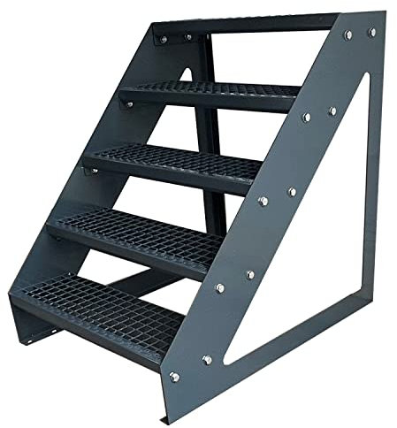 Kaminbau Mierzwa Premium Stahl Treppe Freistehend Verzinkt & komplett Anthrazit Pulverbeschichtet 5 Stufen (Breite 60 cm) (Höhe 95 cm) Wetterfest Gitterroststufe Gartentreppe