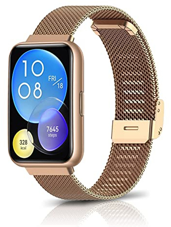 ToVioc Metall Armband für Huawei Watch Fit 2 | Mesh Gewebte Edelstahl Uhrenarmband Ersatzband für Huawei Watch Fit 2 - Roségold
