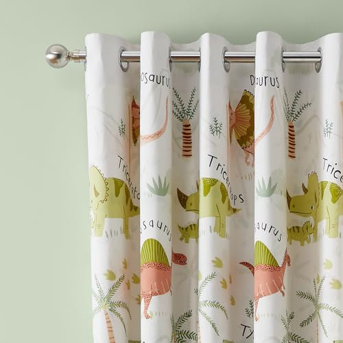 Catherine Lansfield Sleepy Dino Vorhänge mit Ösen, wendbar, 168 x 183 cm, Grün