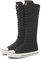Momuk Stivali da donna metà polpaccio alto al ginocchio con cerniera alta scarpa con lacci elegante punk piatto sneakers stivali scarpe per ragazze, Nero , 36 EU
