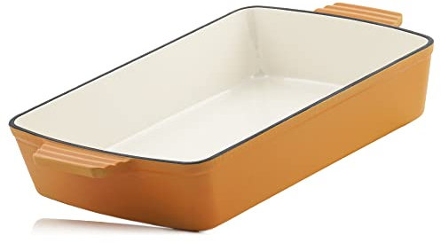 Mahlzeit Cazuela Rectangular de Hierro Fundido Esmaltado Sunny Orange | 3,8 Litros | Recipiente para Lasaña, Platos para Horno, Fuente para Horno | Molde para Gratinar | Fuente de Cocinar