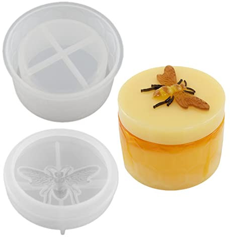 Honey Bee Jar Resin Mold with Lid Concrete Plaster Flower Pot Silicone Mold Candle Jar Cement Clay Mold Epoxy Resin Storage Box Mould