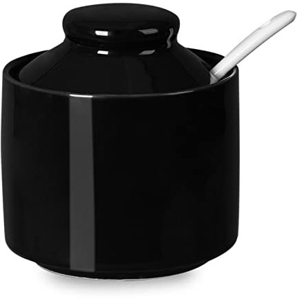 ONTUBE Ceramic Sugar Bowl with Lid and Spoon,Porcelain Seasoning Box Salt Bowl,8oz (Black)