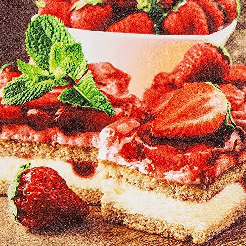 20 Servietten Kuchen mit Erdbeeren | Dessert | Essen | Tischdeko | Decoupage | Serviettentechnik 33x33cm