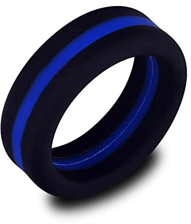 Longbeauty Damen Herren Sport Silikon Ringe Eheringe für Sport Workouts Hochzeit Gummibänder Langlebig Mehrfarbig, Größe 54, Schwarz/Blau