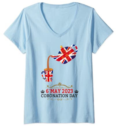 Femme Kings Coronation 2023 Théière Union Jack Kids & Coronation T-Shirt avec Col en V