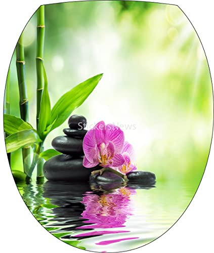 Stickers WC Zen Galets Orchidée - Stickers autocollant abattant WC 35x42 cm - 7320
