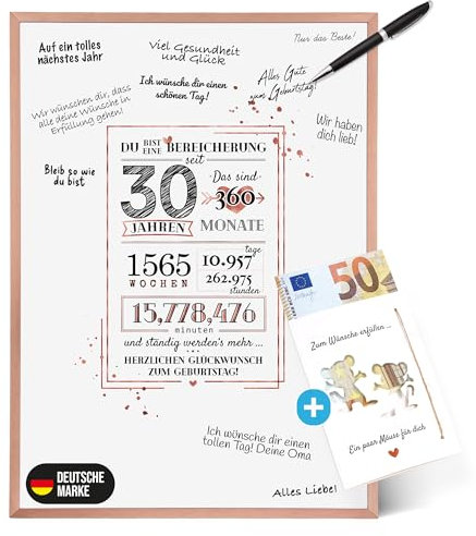 Darlena 30. Geburtstag Gästebuch Bilderrahmen | Geldgeschenk zum 30 Geburtstag (Frau & Mann) | Personalisiertes Geschenk mit Geburtstagskarte | Geburtstagsgeschenk, Gästebuch und Geburtstagsdeko
