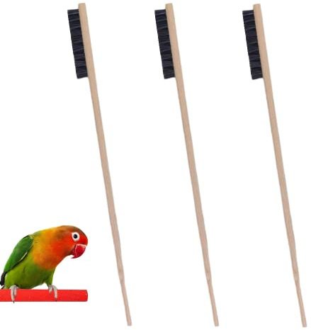 FZLANQ 3 PCS Bird Cage Brush - Durable Wooden Long Handle Pet Cleaning Tool for Small Animal Cages - Pet Cage Accessories