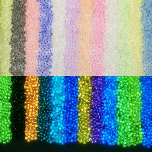 Magibeads 4 mm Glow in The Dark Milchglasperlen, 12 Farben, Rondelle, Pony-Perlen, Großpackung leuchtende Abstandshalter Perlen für Bastelarbeiten, DIY-Perlenarmbänder, Schmuckherstellungszubehör
