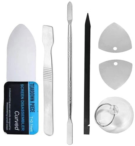 Haojiaho 7 in 1 Handy Öffnungs Reparatur Werkzeug, Ultradünn 0,1mm - gebogenes Öffnungswerkzeug, Metall Kunststoff Hebelwerkzeug Öffnungspickel, Saugnapf, Für Smartphone Demontage und Reparatur