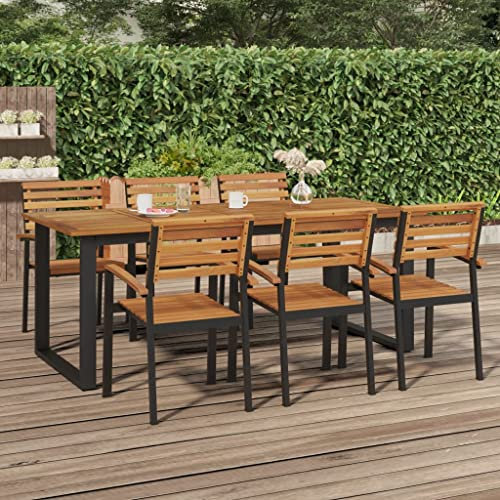 AUVYI Mesa de jardín con patas en forma de U, 200 x 90 x 75 cm, madera maciza de acacia, marrón, mesa auxiliar pequeña, mesa auxiliar para exterior, mesa de sofá, salón, mesa de bar, mesa de café,