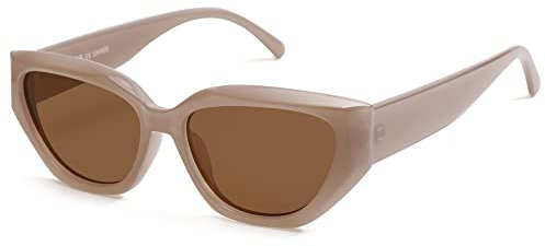 SOJOS Cateye Polarisiert Sonnenbrille Damen Vintage Eckig Retro Coole Frauen Schmale UV400 Schutz Klassische Outdoor Moderne Sonnenbrillen SJ2237 mit Braun Rahmen Braun Linse