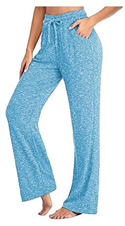 BLIBUNALA Jogginghose Damen Baumwolle Freizeithose Yogahose Weites Bein Aktive Freizeit Kordelzug Lose Lounge Pants Breites Bein Hausehose Sporthose mit Taschen