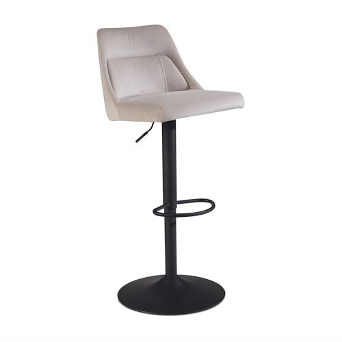 Wohnling Barhocker Samt Beige Hocker mit Lehne 86-106 cm, Küchenhocker Höhenverstellbar Modern 100 kg, Design Barstuhl Tresenhocker mit Metall-Trompetenfuß, Bistrohocker Gepolstert