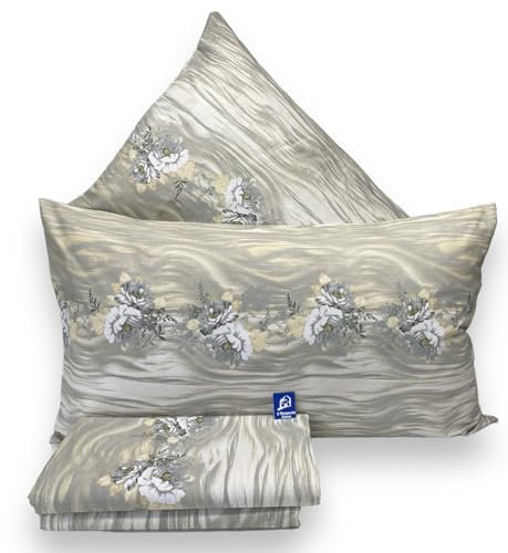 L'Emporio Casa Fantasy Bettwäsche-Set für Doppelbett, aus 100 % italienischer Baumwolle, verschiedene Muster (Rosen-Grau)