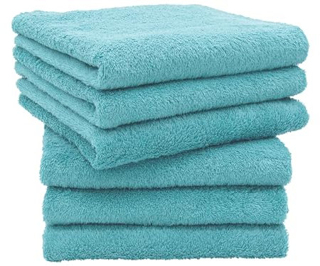 ZOLLNER 6er Set Handtücher in 50x100 cm - besonders weiche und saugstarke Gästehandtücher in blau - mit praktischem Aufhänger - waschbar bis 95°C - Baumwolle - Hotelqualität