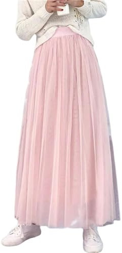 XYMJT Gonna Lunga Gonna in Tulle retrò da Donna più Gonna Lunga da donna-rosa-98 Cm