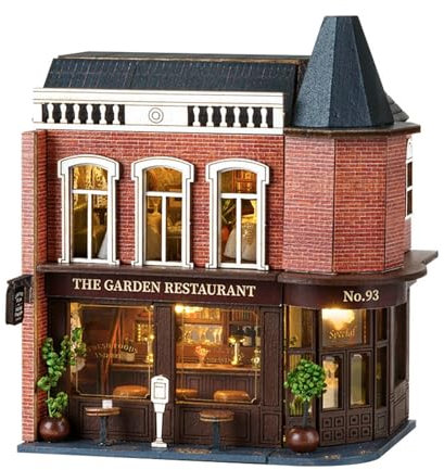 Fenteer DIY-Miniatur-Puppenhaus aus Holz, Bausatz, Tiny House, Spielzeugsammlung, Modellbau, 3D-Holzpuzzle für Jungen und Mädchen, Restaurant