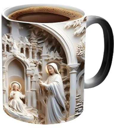 Pzuryhg Weihnachtskrippentassen, farbwechselnde Tasse, Weihnachtskrippe, große Kapazität, Keramik-Kaffeetassen, lustige christliche Krippentassen, Keramikbecher für Milch, Tee, Kaffee