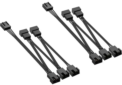 GINTOOYUN 2 Pcs 4 Pin/3 Pin PWM Chassis Fan Splitter Cable, 1 Female to 5 Male, 23cm/9in & 13cm/5in, Black, PVC, 24AWG, PC Cooling, CPU Fans