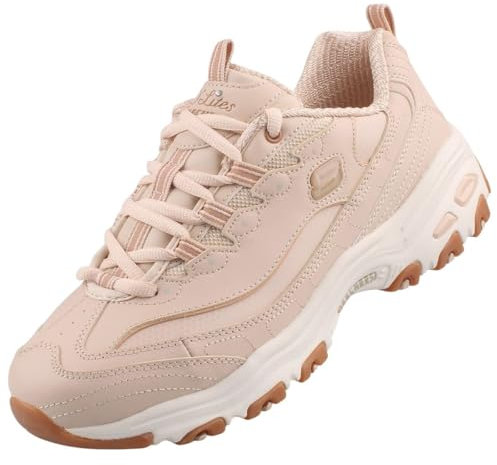 Skechers D'Lites Good Neutral Baskets pour Femme, Garniture en Caoutchouc Duraleather Naturel, 37.5 EU