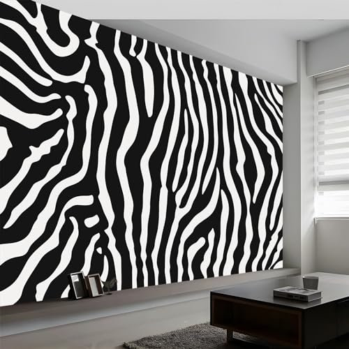 3D Panoramic Custom Wallpaper Mural, Striped Wall Poster Animal Print Zebra Pattern Photo Wallpaper 3D Effect, 400 x 280 cm (WxH) Wallpaper Mural, Poster Decoration for Bedroom Living Room Corridor